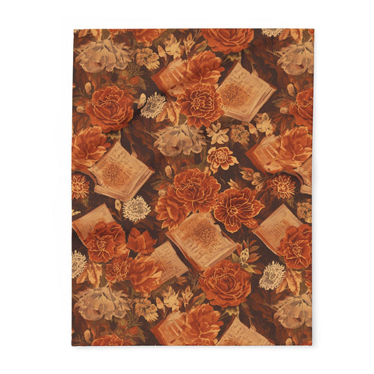 Cozy Floral Fleece Blanket with Vintage Book Design, Warm Throw Blanket, Home Decor Gift, Reading Nook Essential, Autumn Decor